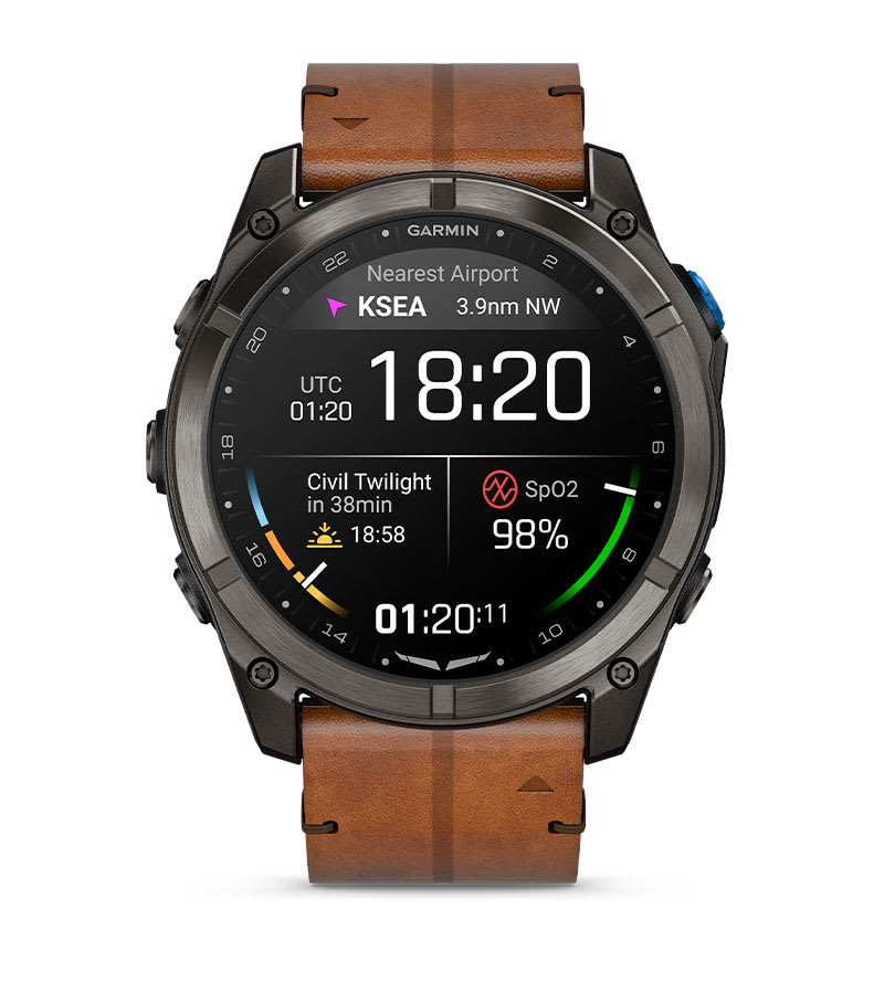 NEW - D2™ Mach 2 Pro / Carbon Gray DLC Titanium with Chestnut Leather Band